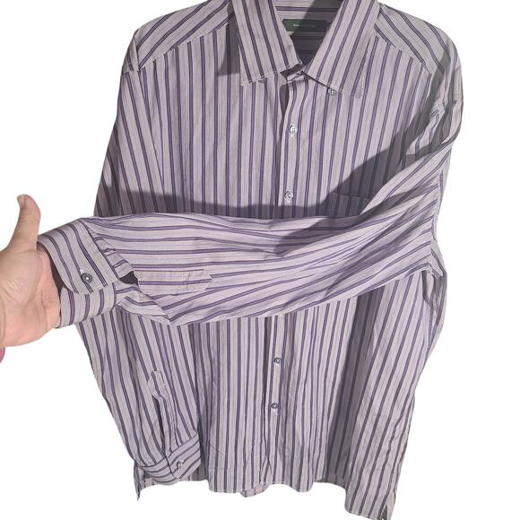 Ermenegildo Zegna  Blue Purple Brown Striped Cotton Sheen XXL Men's Dress Shirt - Picture 7 of 15